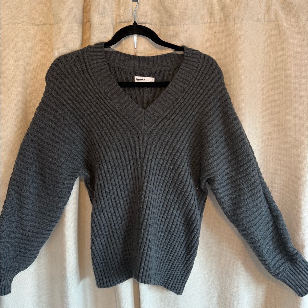 Sonoma Charcoal V-Neck Ribbed Sweater
